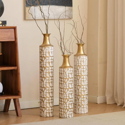 Tall Gold Metal Vase Set of 3