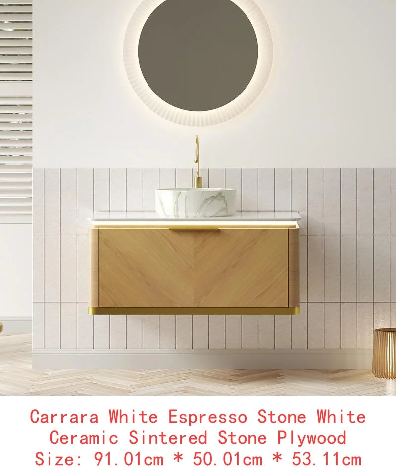 60" Bathroom Vanity with Sinks, Floating Plywood Storage Cabinet, 2 Drawers with Sensor Light, 2 Ceramic Vessel Basins