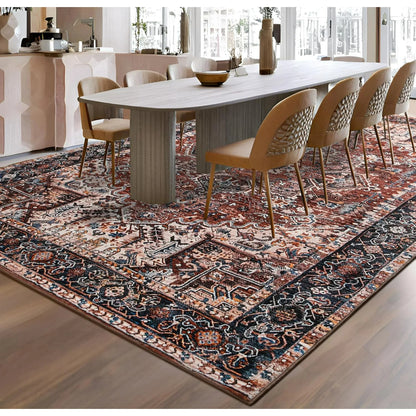 Faux Cashmere Vintage Printed Rug Area Rugs, Low Pile Rugs for Living Room Bedroom