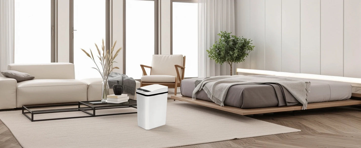 2 Pack 12L & 18L Bathroom Automatic Trash Can Touchless Motion Sensor Garbage Can with Lid for Bedroom living Room Kitchen White