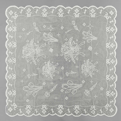 New French Tulip Bouquet Lace Tablecloth, Coffee Table, Bedside Table Cover, Plain White Three-Dimensional Table Runner