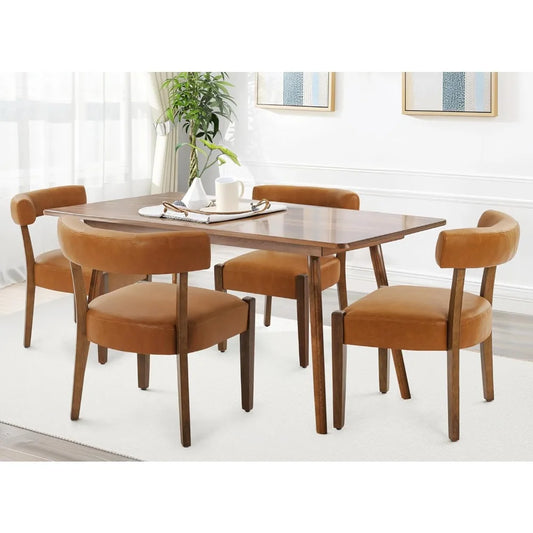 Faux Leather Dining Chairs Set of 4 Upholstered Kitchen & Dining Room Wooden Chairs Mid Century Modern Dining Chairs Low Back