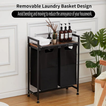 Laundry Hamper, Laundry Basket Organizer Laundry Sorter 2 Section with Removable Laundry Bag and Top Shelf