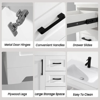 Bathroom Vanity with Sink,Undermount Ceramic Sink-Modern Bathroom Cabinet with 6 Soft-Close Drawers & 2 Doors Spacious Storage