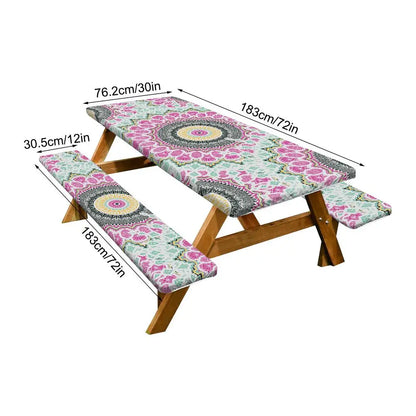 3pcs Picnic Table Covers With Elastic Tablecloth For Outdoor Parties And Camping