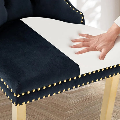 Velvet Dining Chairs Set of 2,  Dining Room Chairs with Gold Metal Legs and Lion Head Pull Ring