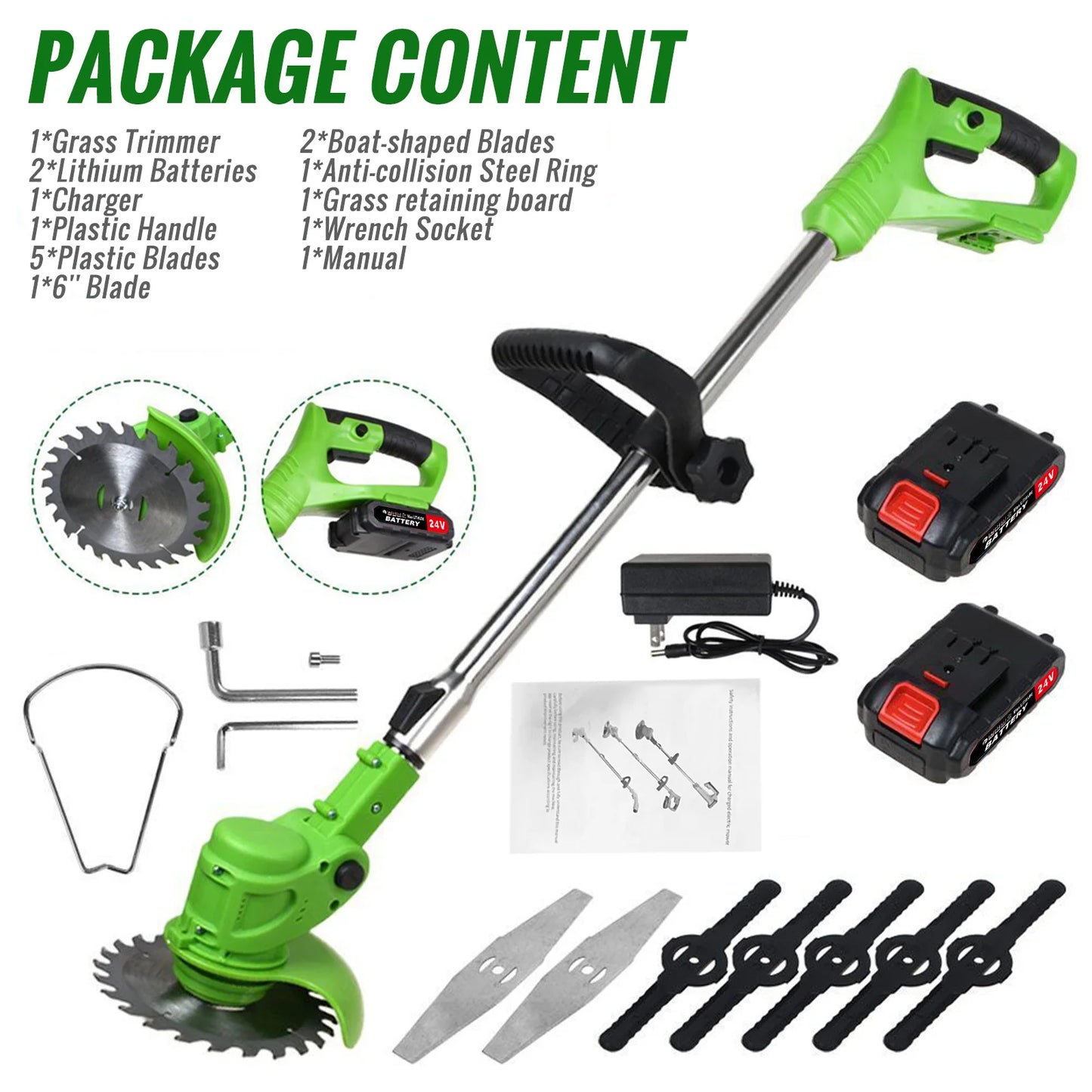 Weed Trimmer Lawn Electric Brushles 2-in-1 Cordless String Grass Trimmer Cutter Fast Charger With 2 xBattery for Yard Garden