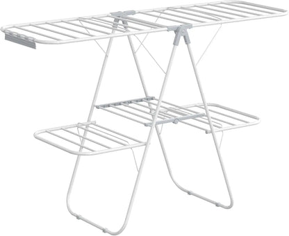Clothes Drying Rack Foldable 2-Level Laundry Drying Rack Free-Standing Large Drying Rack with Height-Adjustable Wings