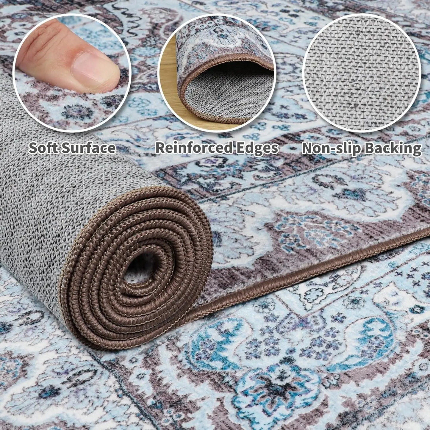 Non-Slip Low Pile Area Rugs ,Machine Washable