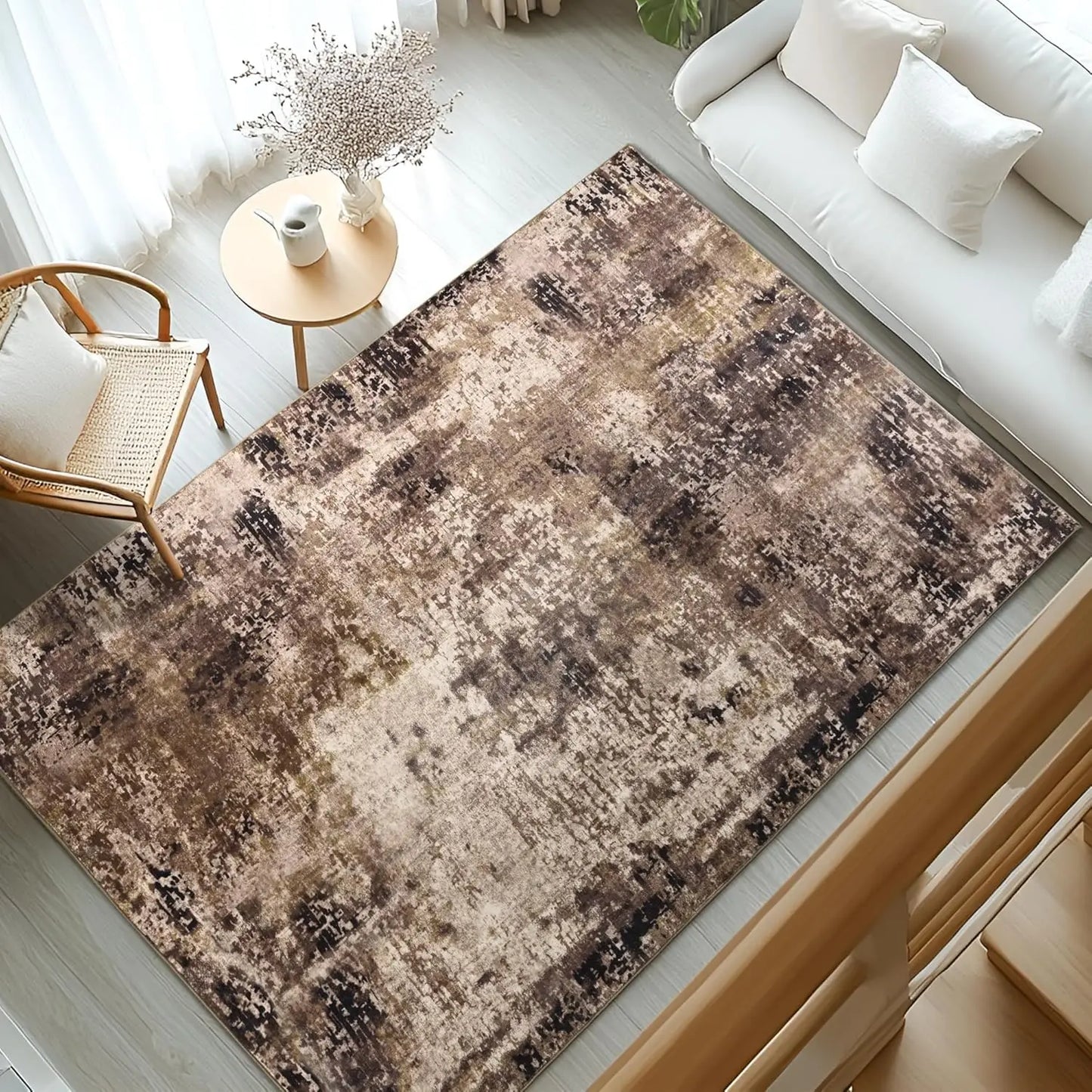 Living Room Area Rugs Soft Large Modern Abstract Area Rug, Vintage Machine Washable Non Slip Carpet , Low Pile Rugs