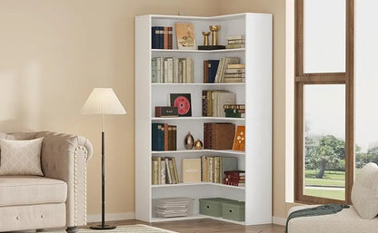 Corner Bookshelf with Baffles, Corner Bookcases 6 Tiers, Shelf Storage Rack for Living Room, Home Office