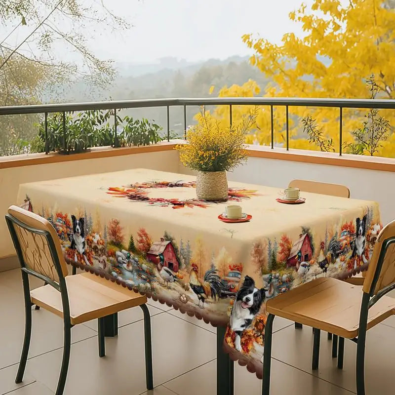 Autumn decoration Thanksgiving gift round rectangle tablecloth, pumpkin, puppy, rooster, truck design