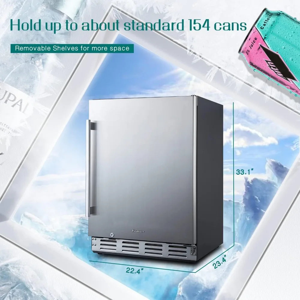 Refrigerator, 24 inch Under Counter Beverage Cooler for 154 Cans w/ 32-41℉ Temperature Range