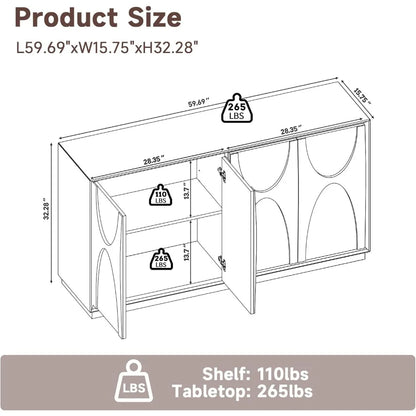 59" Sideboard Buffet Cabinet Retro Accent Storage Cabinet with Magnetic Door Latches Adjustable Shelf for Living Room Kitchen