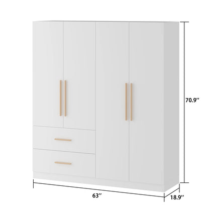 Modern Wardrobe Armoire Closet with 2 Drawers, 6 Storage Cubes & 2 Hanging Rods