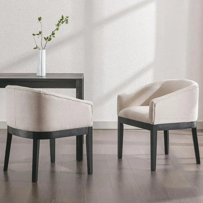 Beige Dining Chairs Set of 6, Mid-Century Modern Dining Chairs, Linen Upholstered