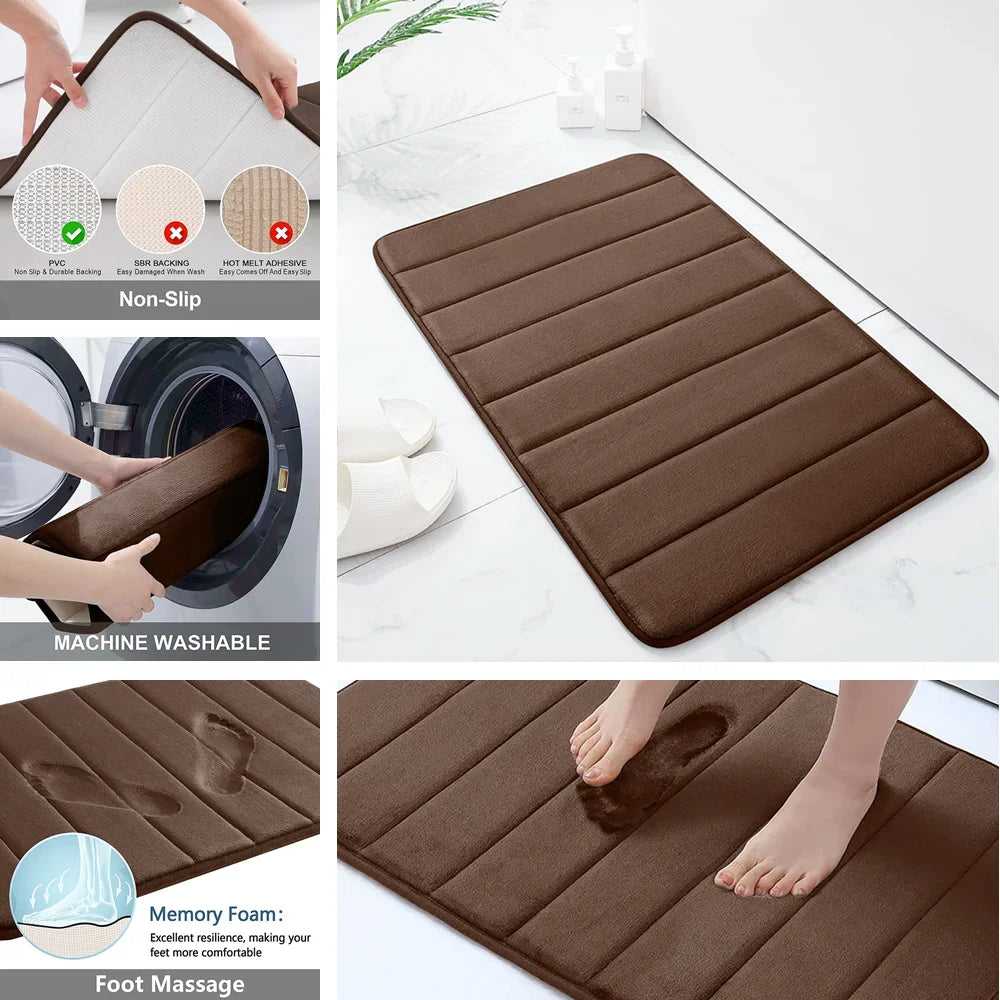 Super Absorbent Bath Mat Memory Foam Carpet Non-slip Bathroom Rug