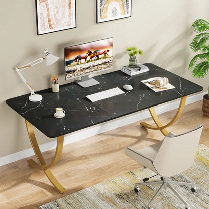 63" Modern Dining Table Kitchen Table with Faux Marble Top