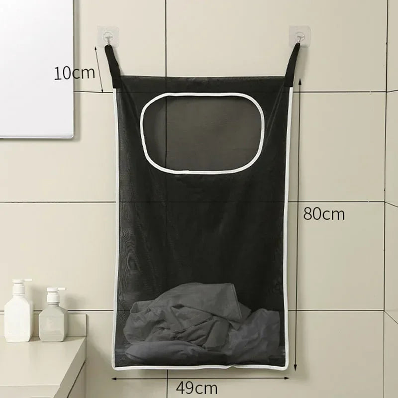 Over-the-Door Hanging Laundry Basket Wall-mounted Dirty Clothes Storage Organizer for Bathroom