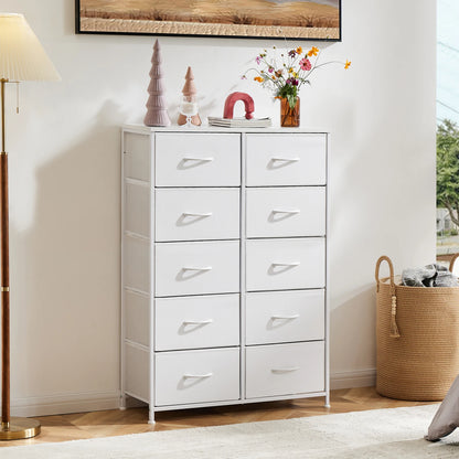 Bedside Table For Bedroom With 10 Fabric Drawers Nightstand Storage Cabinet With Steel Frame