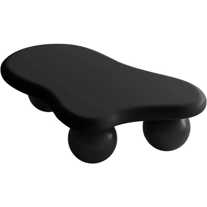 40" Black Modern Coffee Table Cloud Shape Low Center Table with 3 Ball Legs Cute Irregular Indoor Tea Table for Living Room