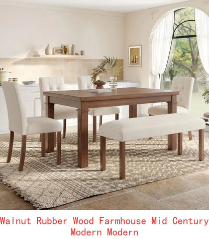 6-Piece Modern Dining Set, Rectangular Kitchen Table with 4 Upholstered Chairs & Bench, Ideal for Dining & Living Room
