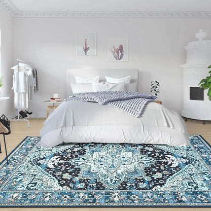 Faux Cashmere Vintage Floral  Soft Accent Area Rug, Low Pile for Living Room Bedroom