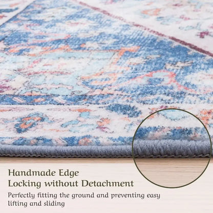 Washable Area Rug 8x10 - Stain Resistant Vintage Design for Living Room, Non-Slip Foldable Carpet for Bedroom