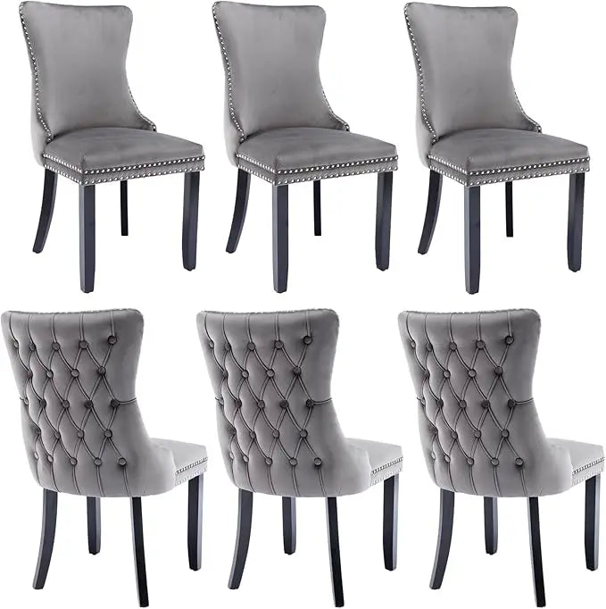 Velvet Upholstered Dining Chairs Set of 4 Wingback Kitchen Room Black Accent Chairs 4PC Solid Wood Leg