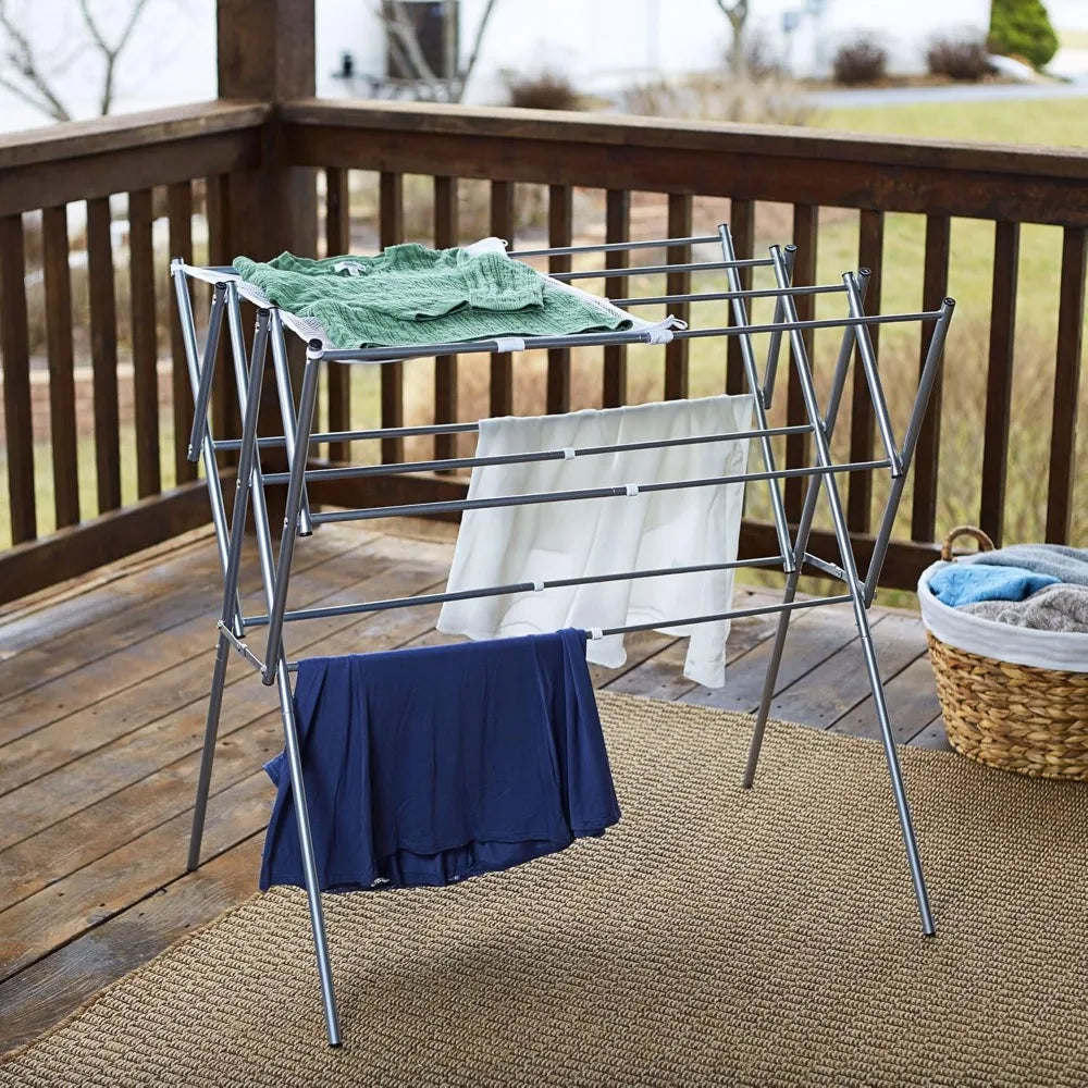 Household Essentials Clothes Drying Rack, Foldable, Expandable and Collapsible Laundry Drying Rack, Silver