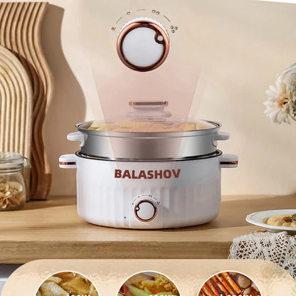Portable Electric Multifunctional Cooker Household Double Layer Hot Pot Mini Non-stick Cookware