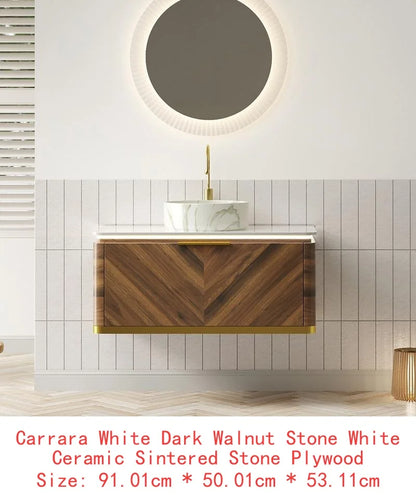 60" Bathroom Vanity with Sinks, Floating Plywood Storage Cabinet, 2 Drawers with Sensor Light, 2 Ceramic Vessel Basins