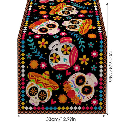 Mexican Skull Tablecloths Rustic Linen Table Cloth Mexican Theme Party Supplies Day Of The Dead Altar Decorations For Festival