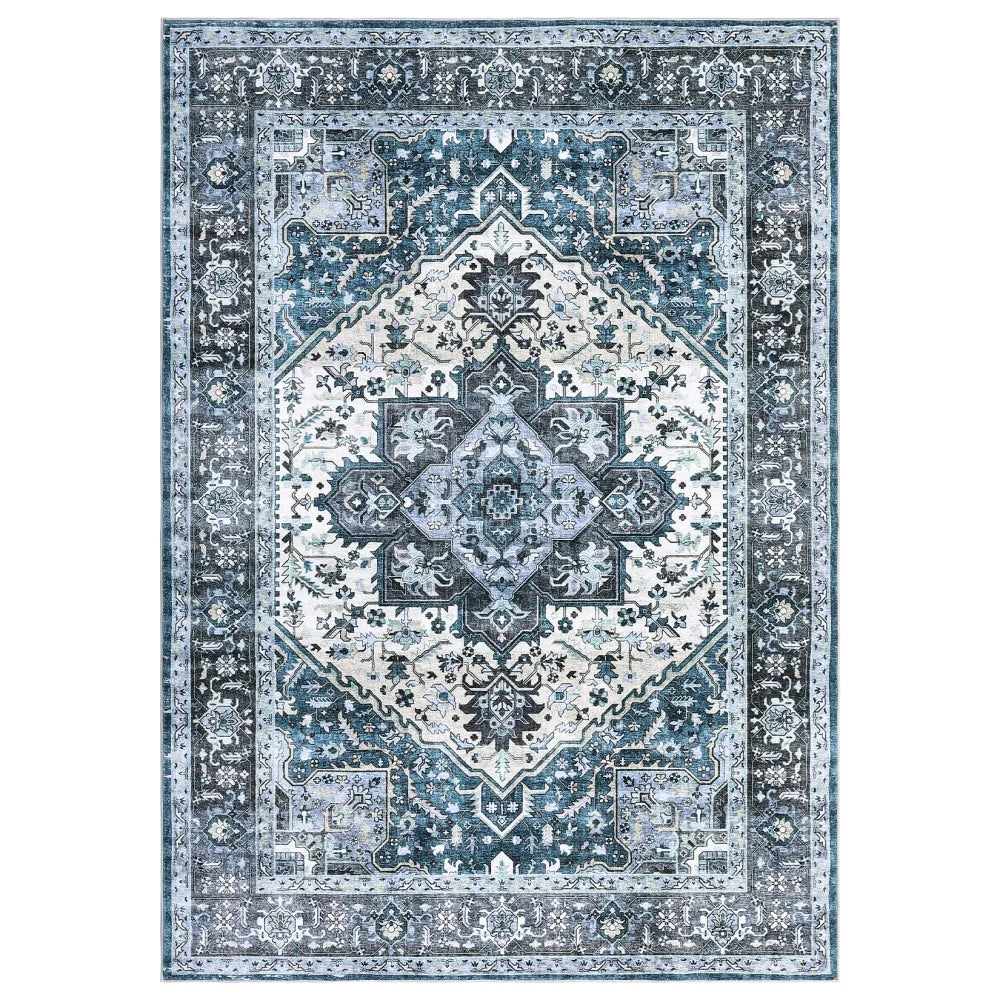 Washable Area Rugs 8x10 Living Room Rug Vintage Medallion  Soft Floor Cover Low Pile Non-Slip