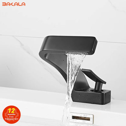 Bathroom Deck Mounted Basin Faucet Black Sink Tap Single Hole Water Tap Hot and Cold Mixer Faucet