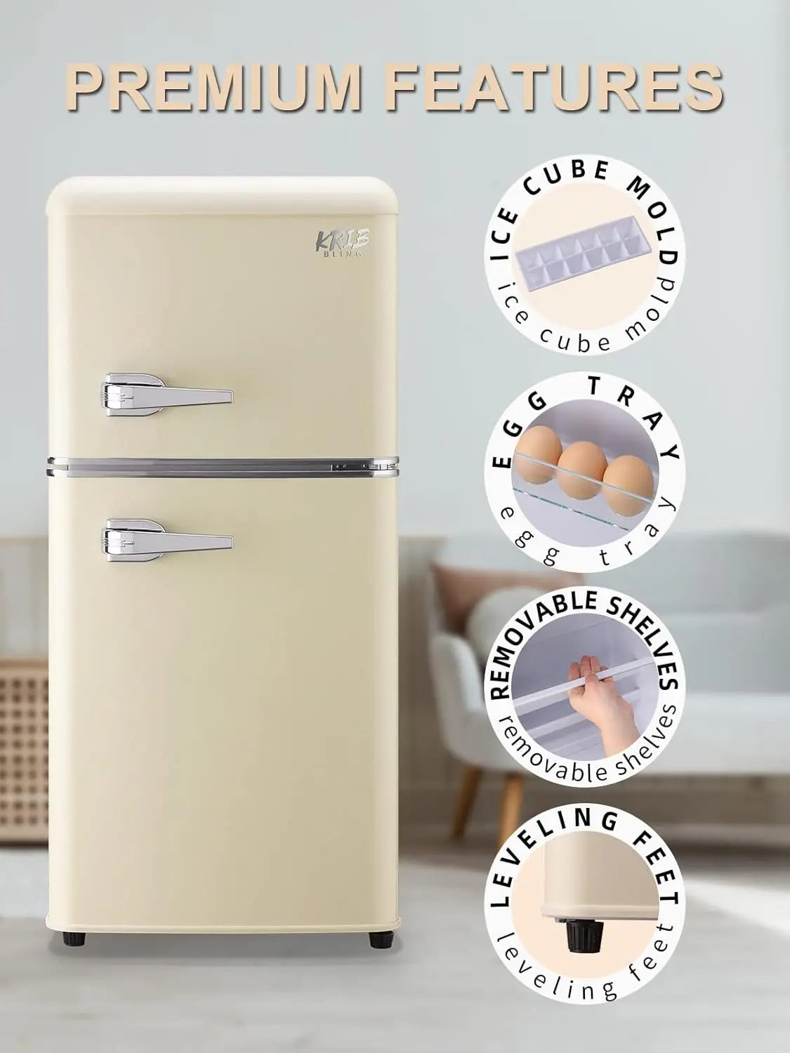 3.2 Cu. ft. Compact Refrigerator, Mini Fridge with Freezer, Retro Design Small Drink Chiller for Home, Office