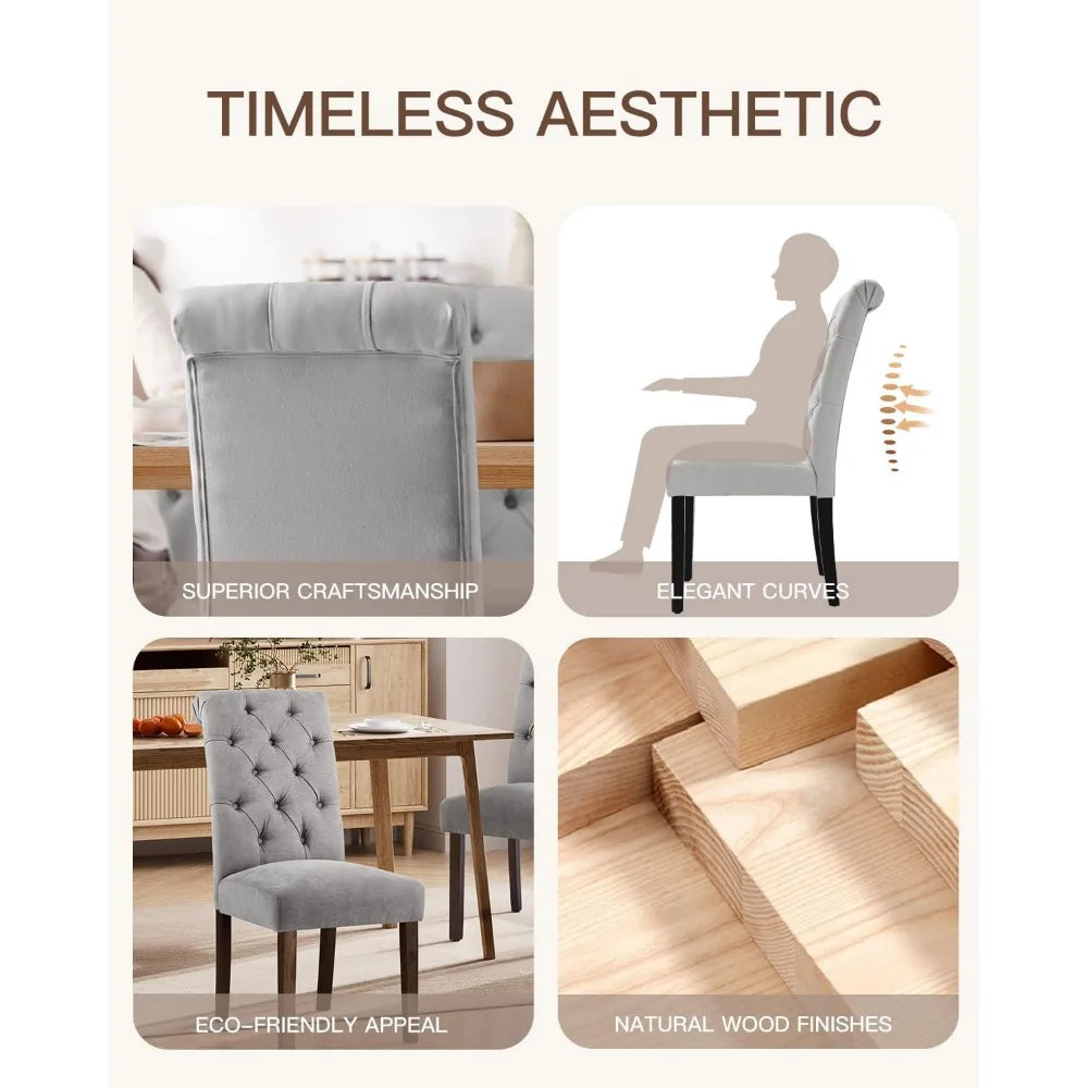 Dining Chairs Set of 6, Button Tufted Parsons Upholstered Chairs with Solid Wood Legs