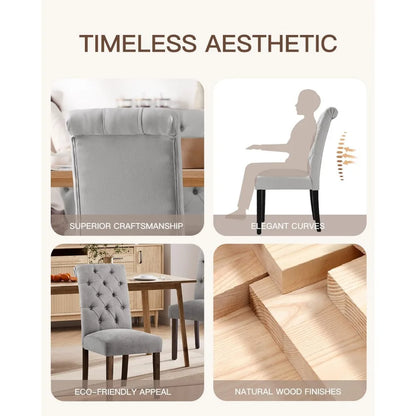 Dining Chairs Set of 6, Button Tufted Parsons Upholstered Chairs with Solid Wood Legs