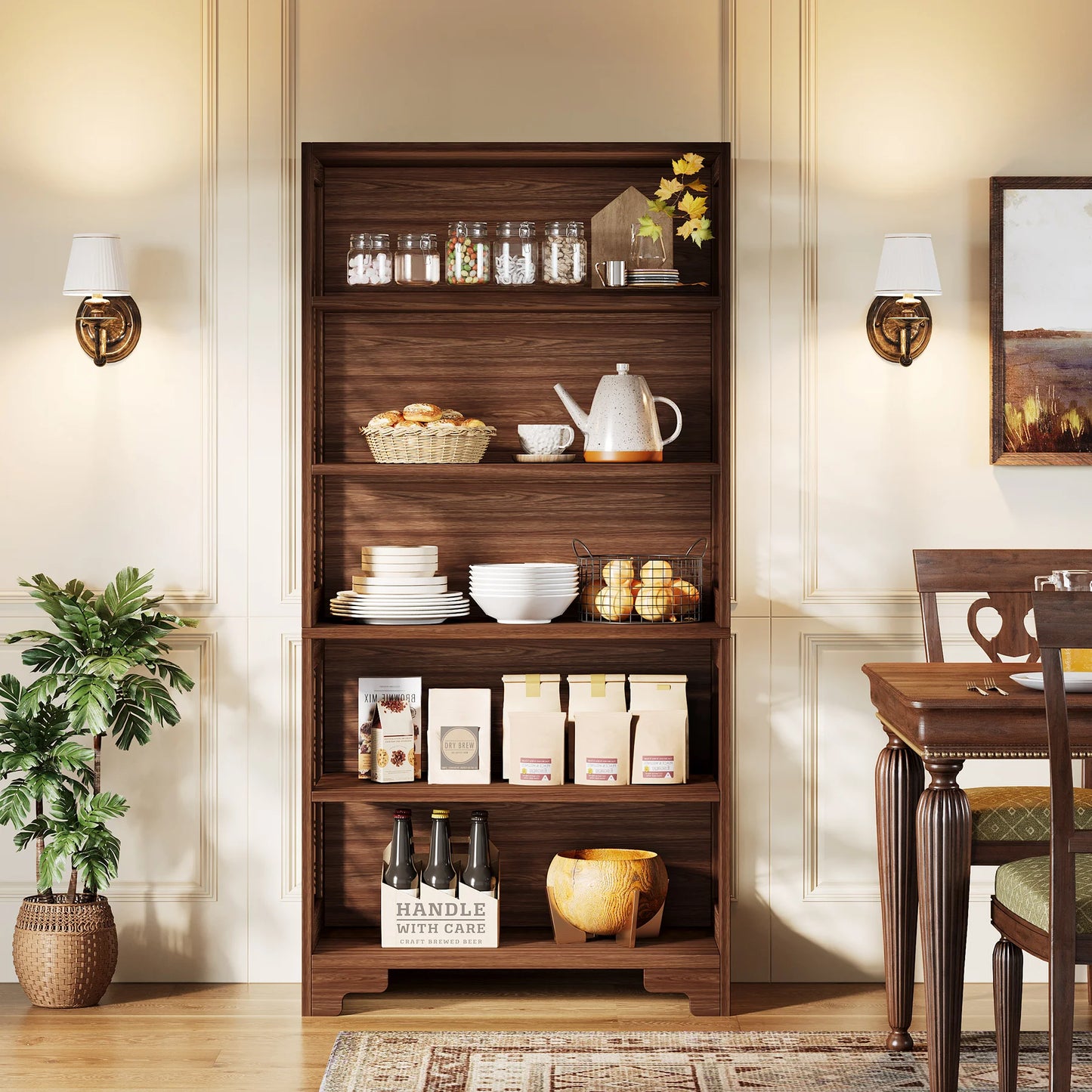 6-Tier Bookcase, 71 Inches Industrial Bookshelves and Bookcases, Floor Standing 5 Shelf Display Storage Shelves