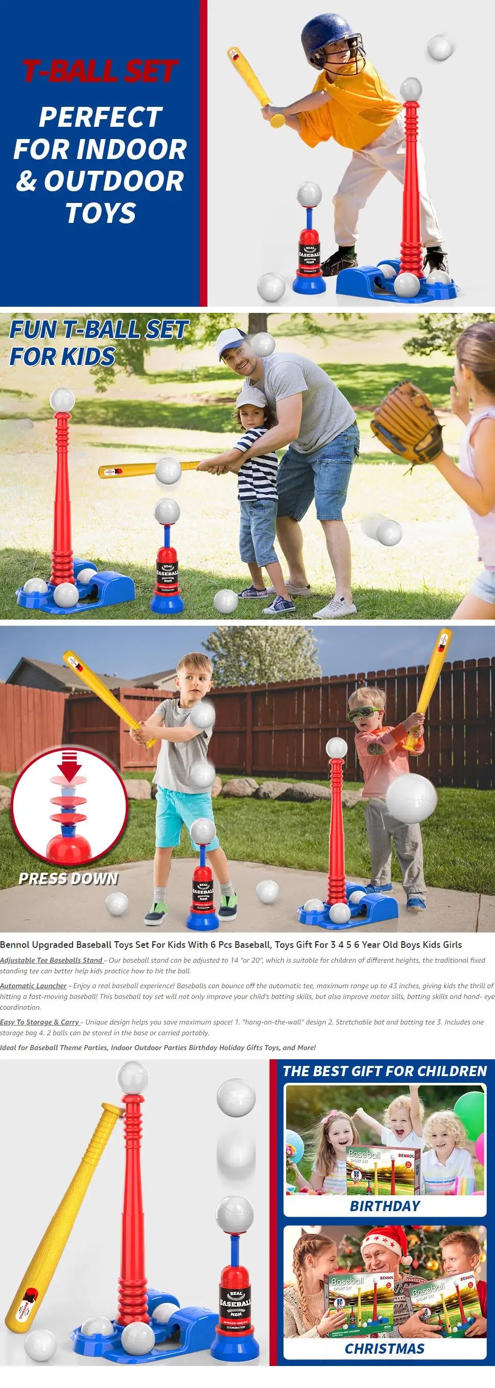 Baseball Ball Sets Toys For Kids 3-8 Kids Indoor Outdoor Baseball For Boys Toddlers Auto Ball Launcher Sports Outside Toys Gifts