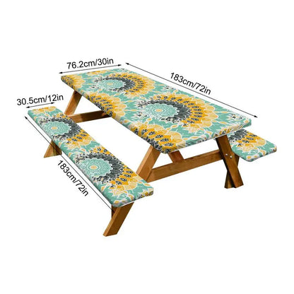 3pcs Picnic Table Covers With Elastic Tablecloth For Outdoor Parties And Camping
