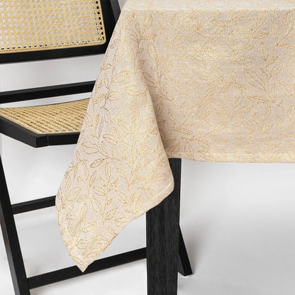 Elegant 84 Inch Rectangular Tablecloth with Gold Leaf Design Waterproof Fabric Ideal Dining Protection and Decoration