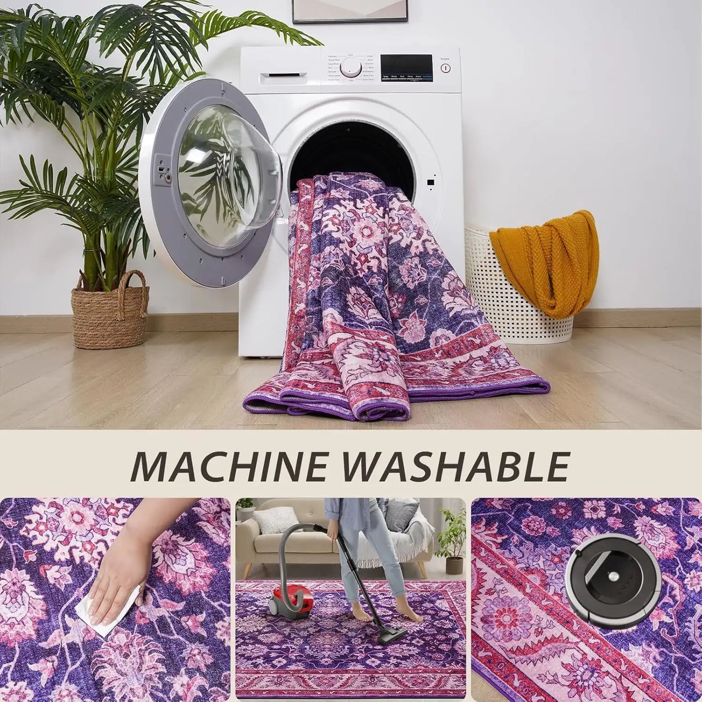 New Vintage Floral Rugs Soft Accent Large Area Rug Fluffy Carpet for Bedroom Living Room