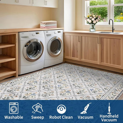 Vintage Washable Area Rugs for Living Room Soft Low-Pile Non-Slip Carpet  for Bedroom Dining Room Home Office