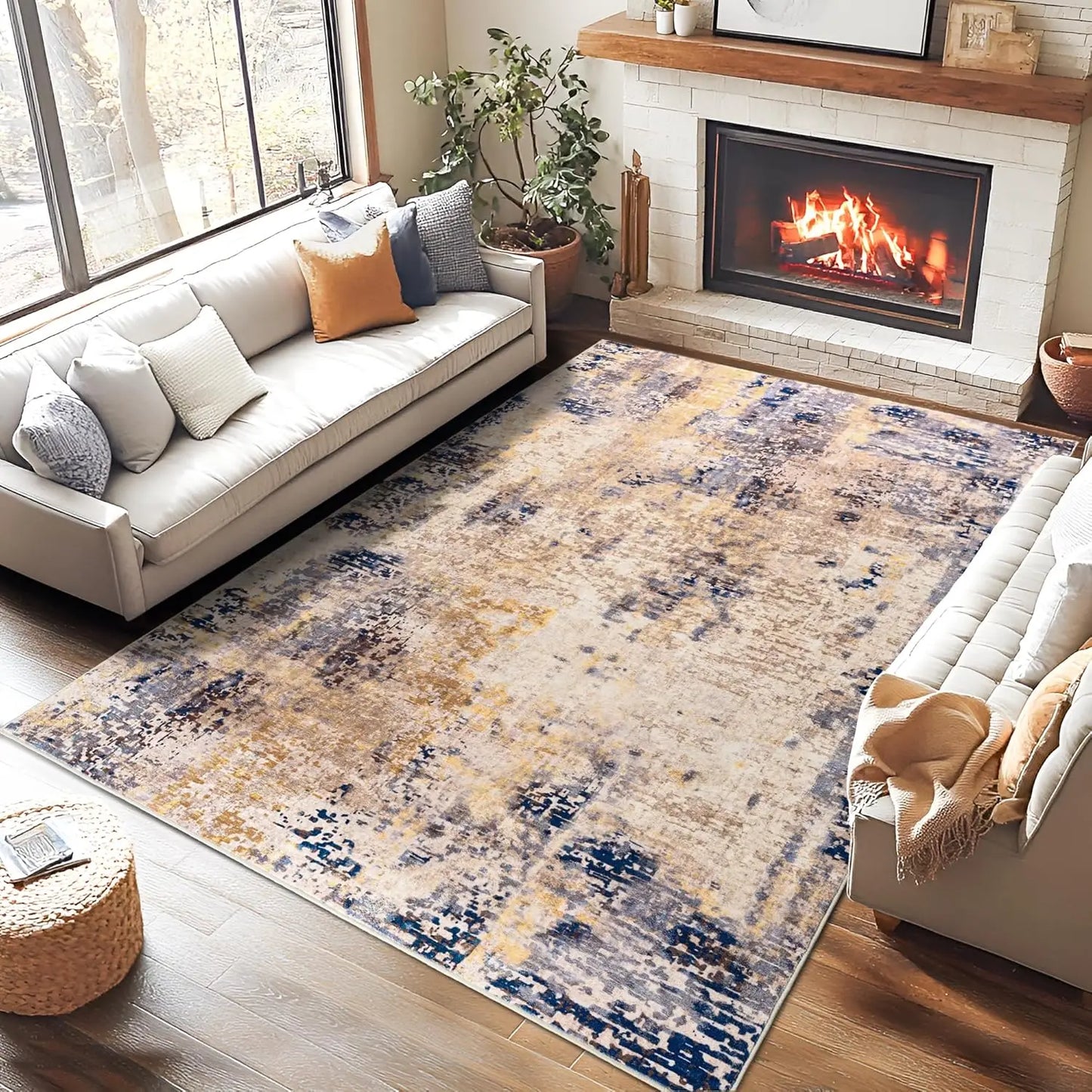 Living Room Area Rugs Soft Large Modern Abstract Area Rug, Vintage Machine Washable Non Slip Carpet , Low Pile Rugs