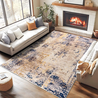 Living Room Area Rugs Soft Large Modern Abstract Area Rug, Vintage Machine Washable Non Slip Carpet , Low Pile Rugs
