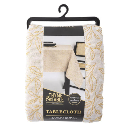 Elegant 84 Inch Rectangular Tablecloth with Gold Leaf Design Waterproof Fabric Ideal Dining Protection and Decoration