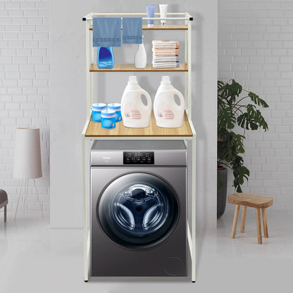 Over Washer and Dryer Storage Shelves 3 Tiers Standing Clothes Drying Rack with Basket for Laundry Room Balconies Porches