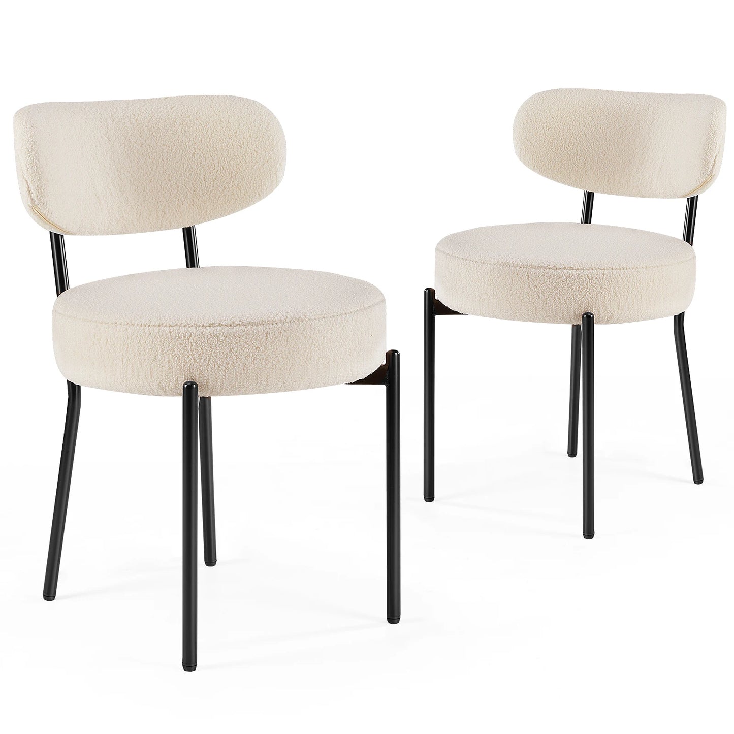 Ergonomic Round Dining Chairs Set of 2 Plush Fabric Kitchen Chairs with Curved Backrest Metal Legs
