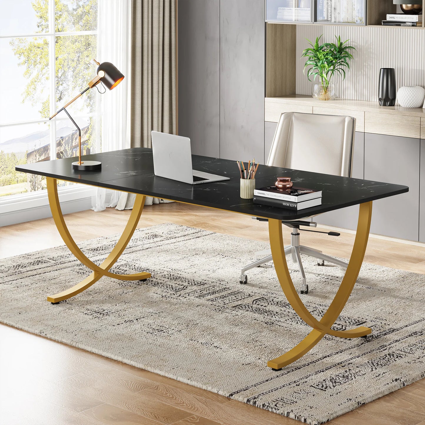 63" Modern Dining Table Kitchen Table with Faux Marble Top